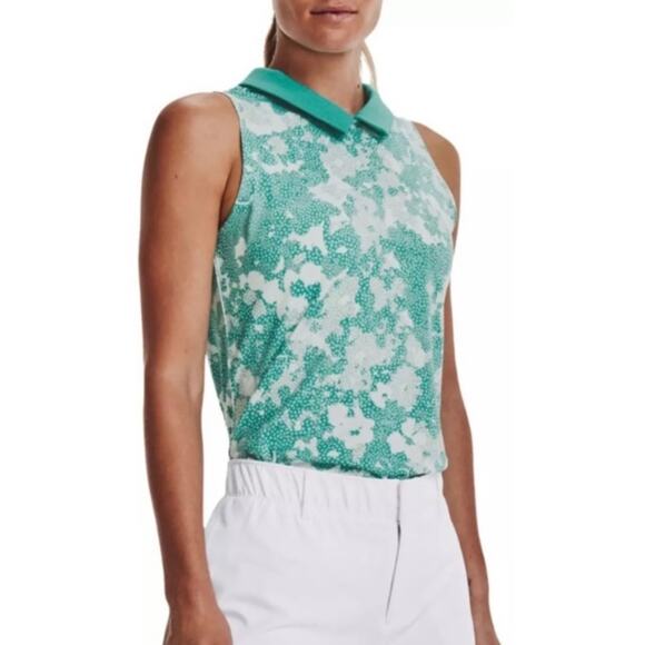 Under Armour | Zinger Rise Fitted Golf Polo Shirt Sleeveless Aqua Green Medium - Picture 1 of 6
